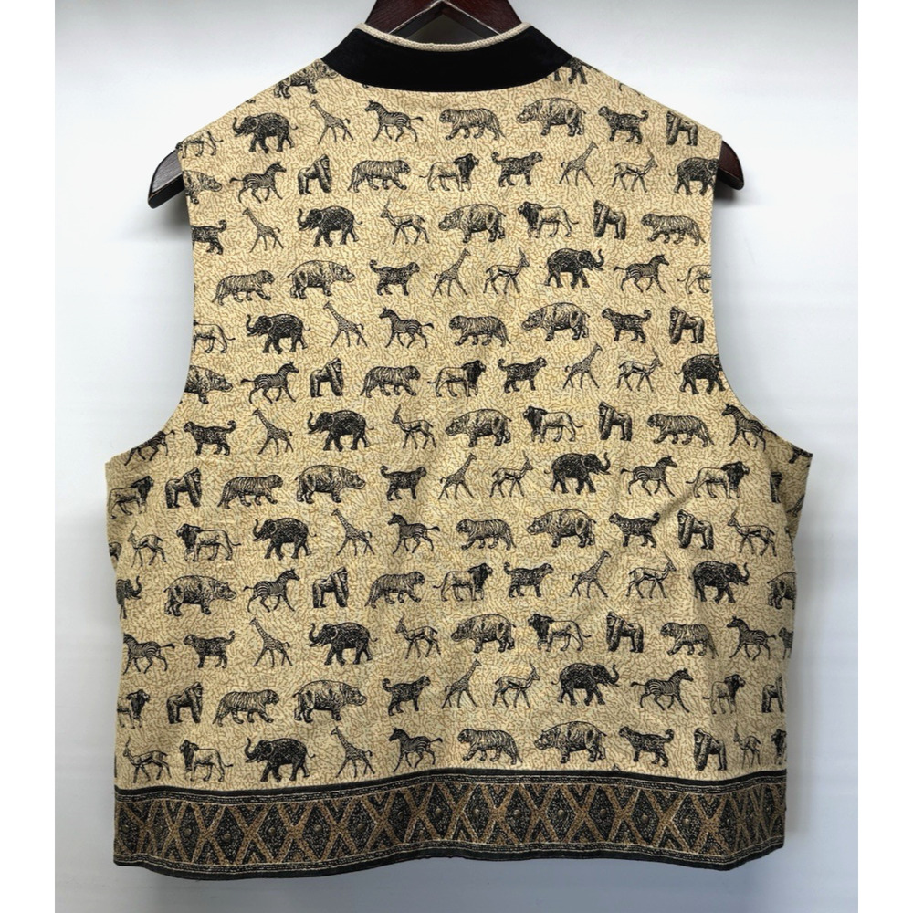 STONEBRIDGE Linen Blend Women's XL Vest African Safari Animals Brown Tan Black - Picture 3 of 11